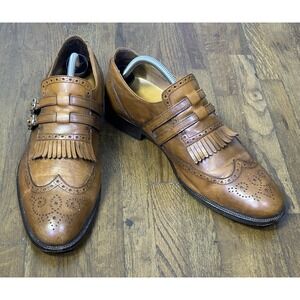 Paul Fredrick double monk strap shoes kiltie fringe Wingtip Brogue Detail 11